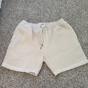 Negative Space Mens XL Drawstring Waist Rib Knit Shorts Beige Casual Waffle
